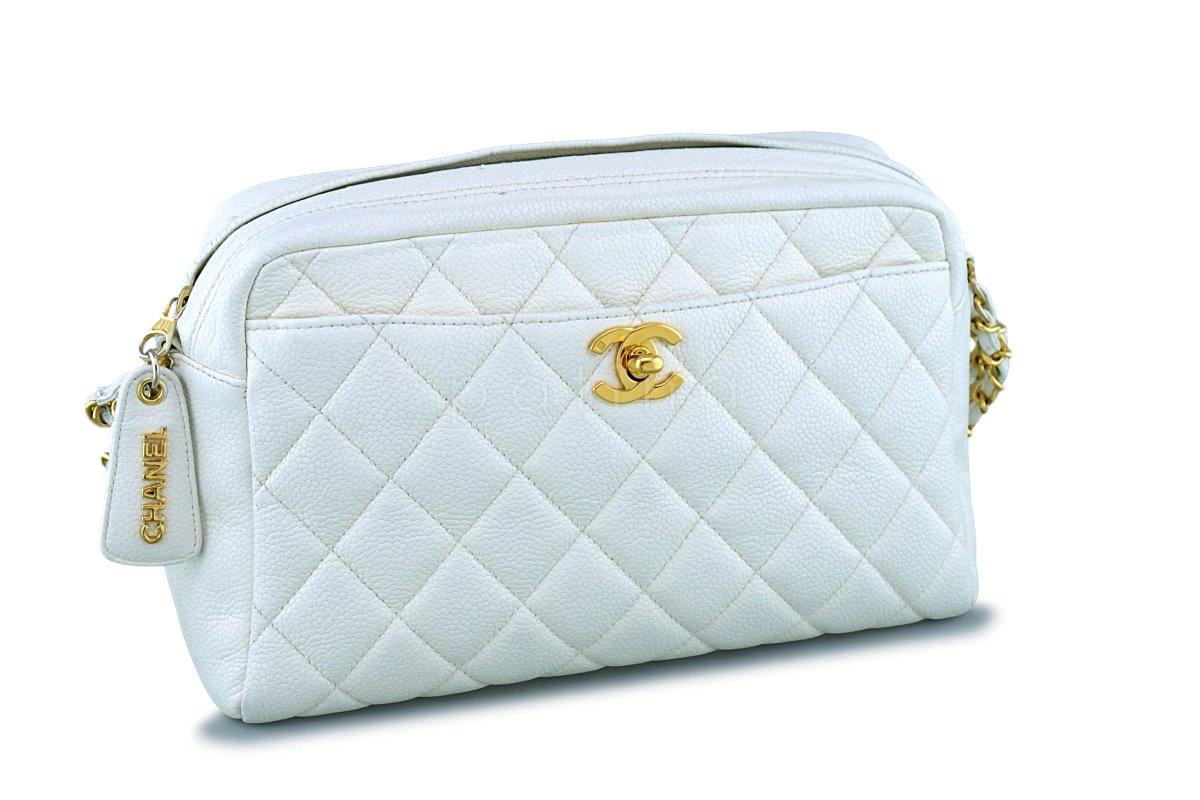 Chanel Vintage White Caviar Classic Camera Case Bag 24k GHW