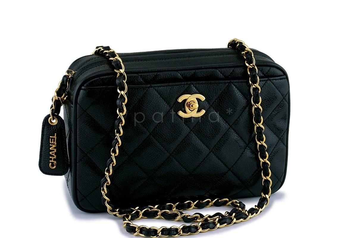 Chanel Vintage Black Caviar Classic Camera Case CC Pocket Bag 24k GHW