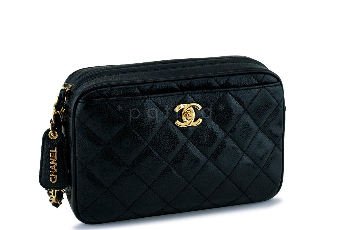 Chanel Vintage Black Caviar Classic Camera Case CC Pocket Bag 24k GHW