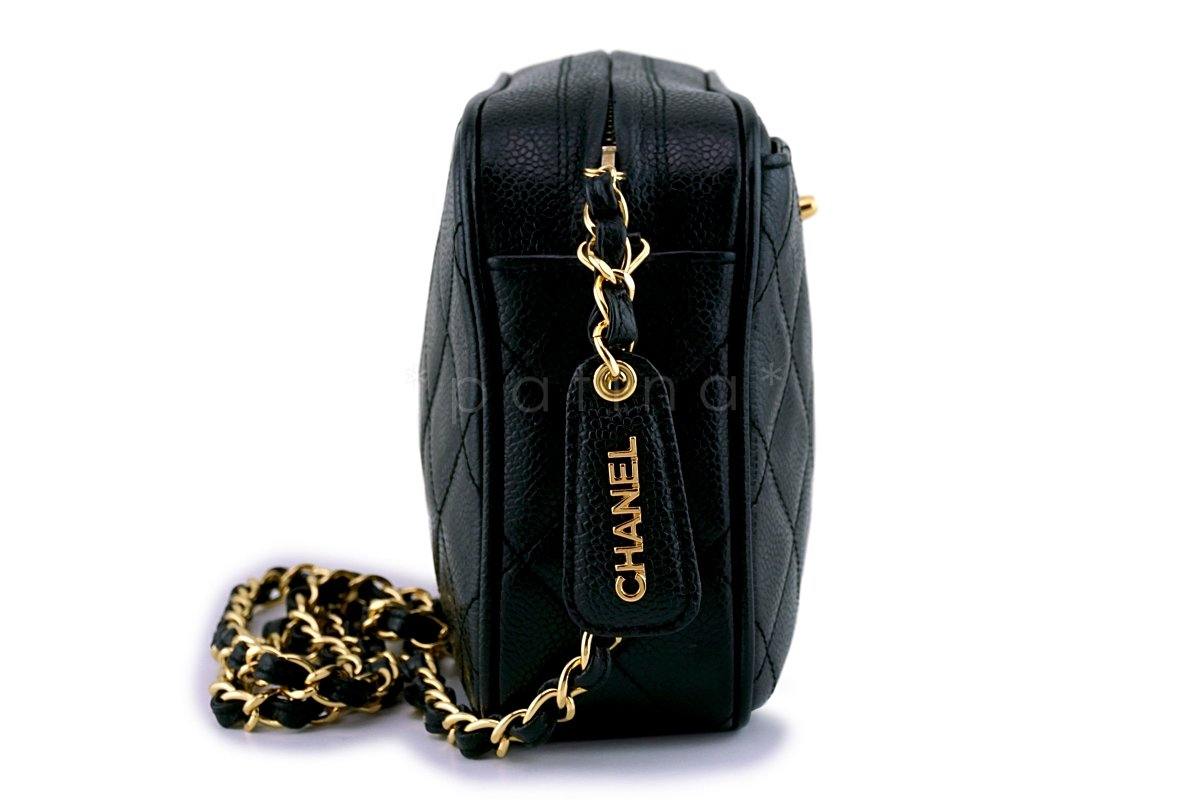 Chanel Vintage Black Caviar Classic Camera Case CC Pocket Bag 24k GHW