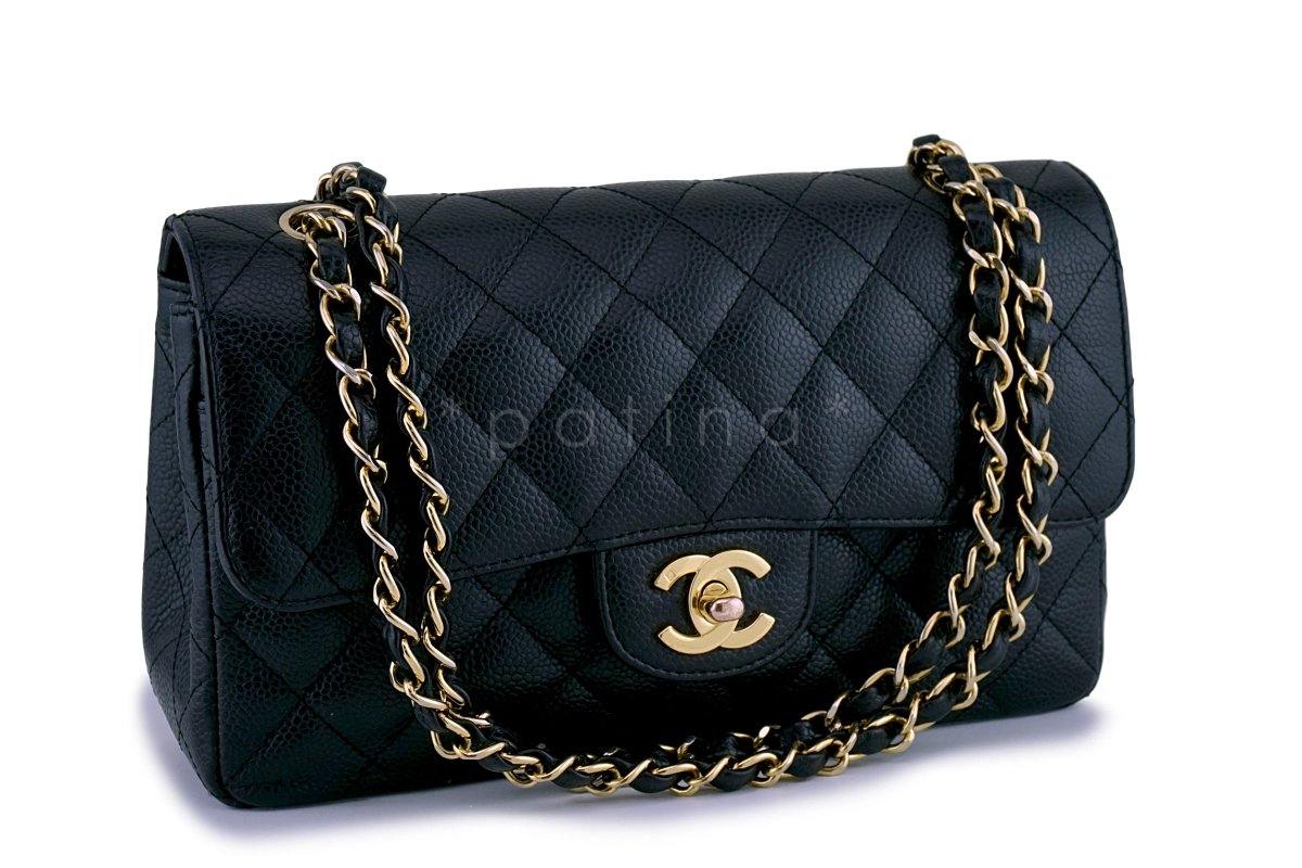 Chanel Black Caviar Small Classic Double Flap Bag 24k GHW