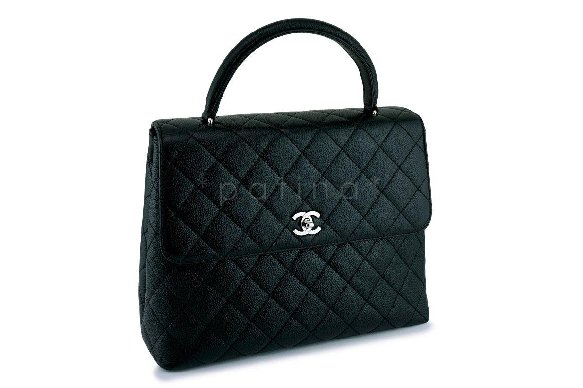 Chanel Black Large Caviar Classic Quilted Kelly Flap Bag SHW
