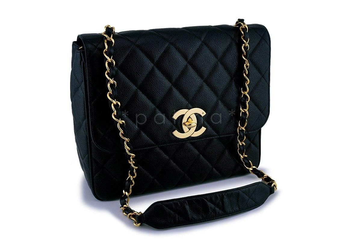 Rare Chanel Vintage Caviar Large/Jumbo Square Classic Flap Bag 24k GHW