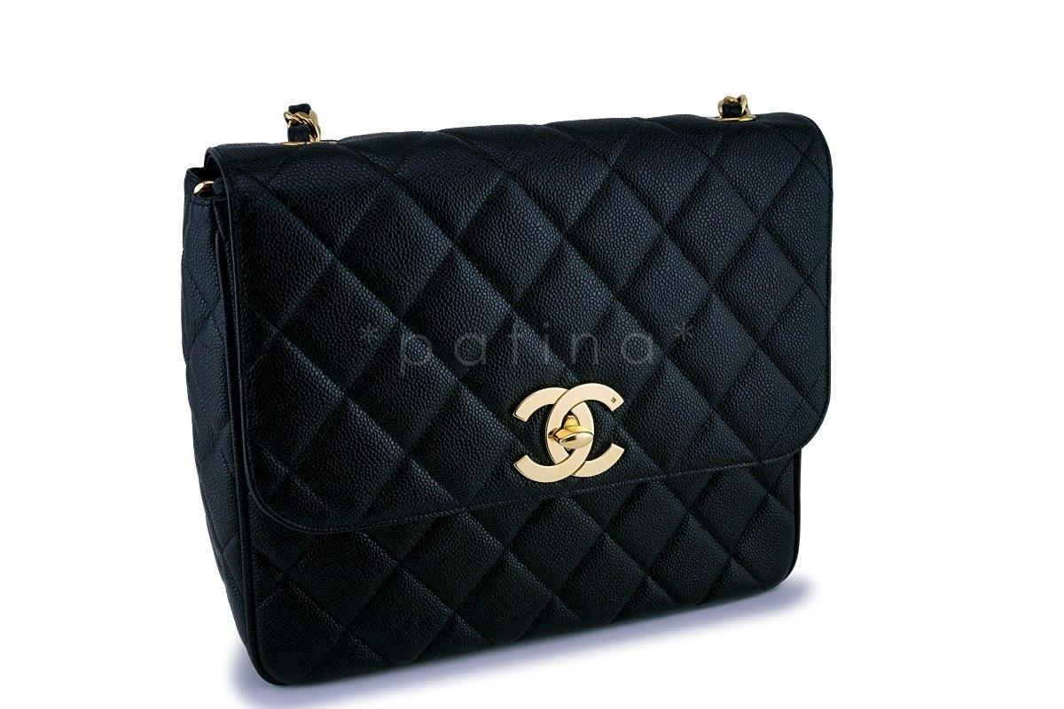 Rare Chanel Vintage Caviar Large/Jumbo Square Classic Flap Bag 24k GHW