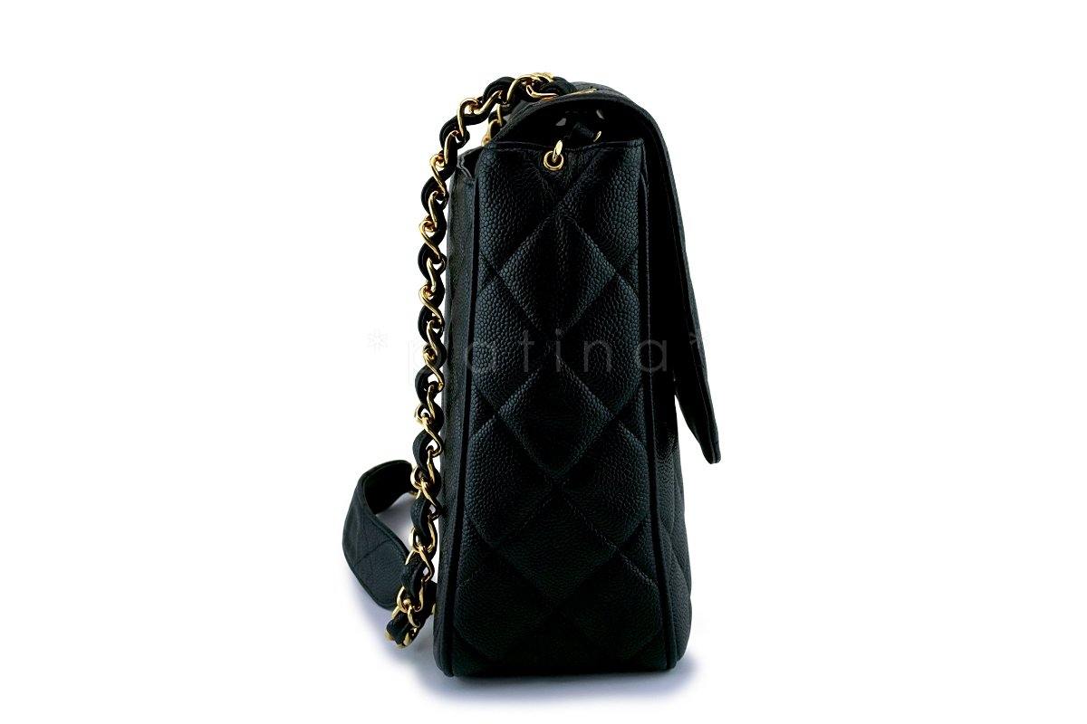 Rare Chanel Vintage Caviar Large/Jumbo Square Classic Flap Bag 24k GHW