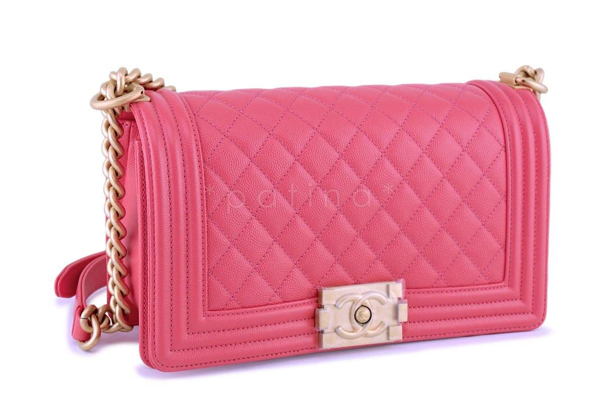 New 18S Chanel Pink Caviar Medium Classic Boy Flap Bag GHW