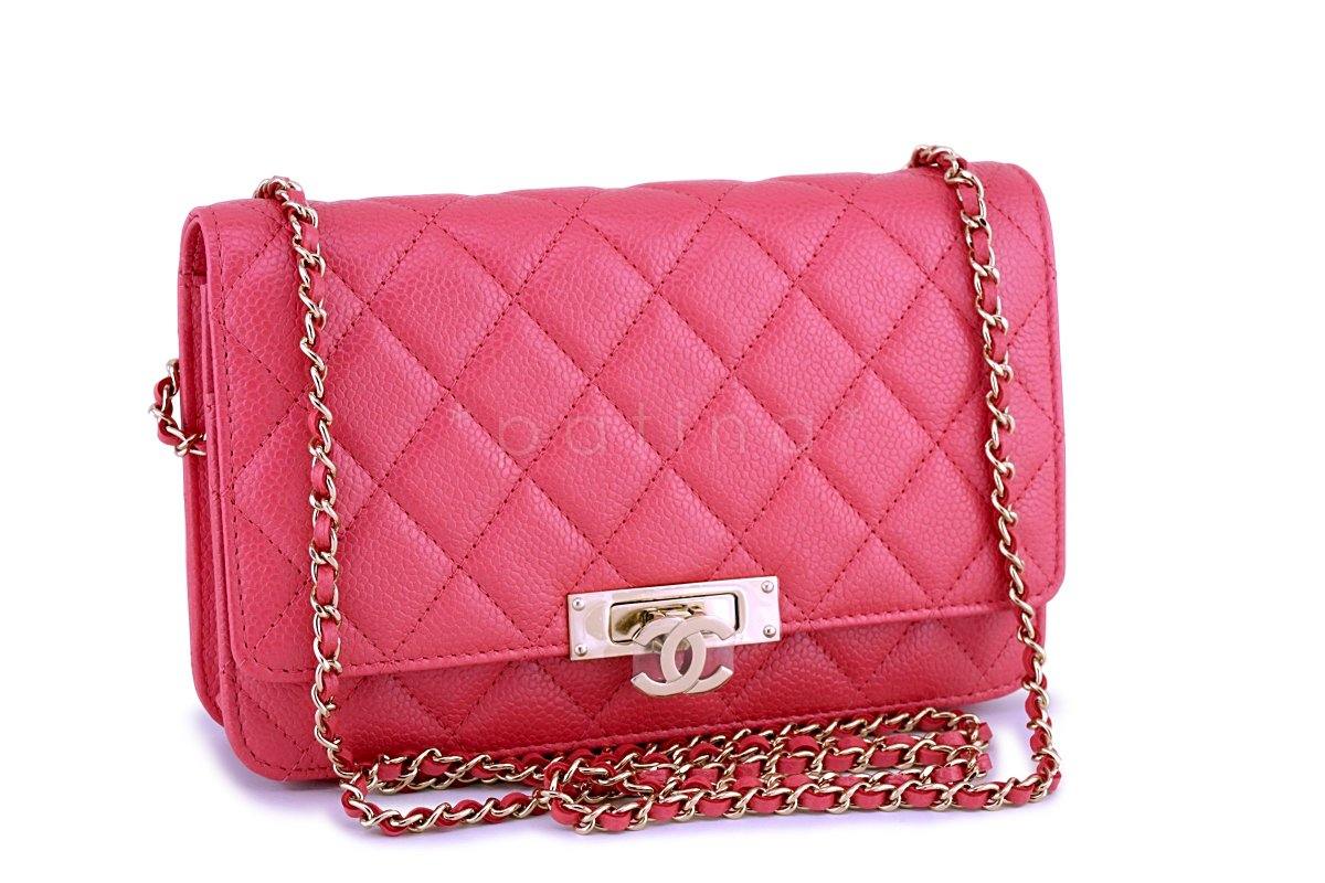 New 18S Chanel Pink Caviar Golden Class Wallet on Chain WOC Flap Bag