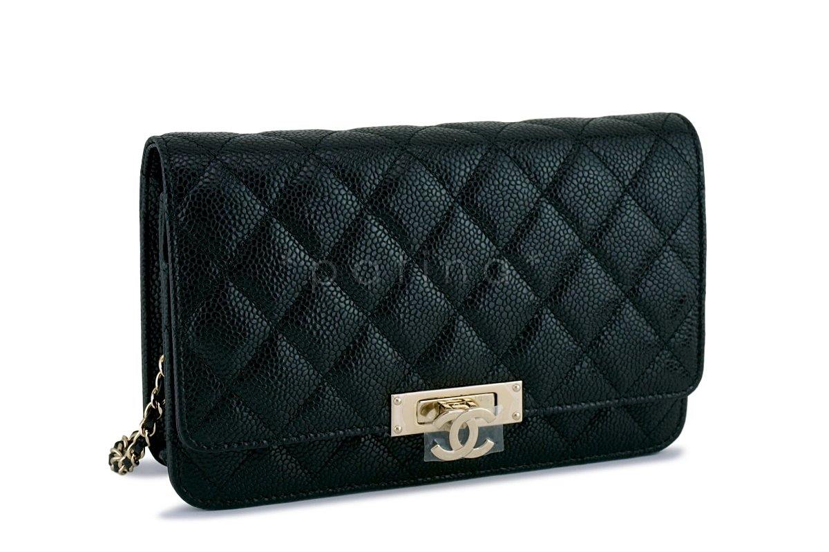 New 18S Chanel Black Rare Caviar Golden Class Classic Wallet on Chain WOC Flap Bag
