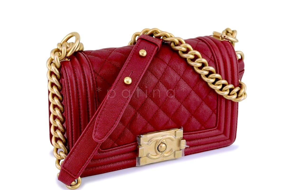 New 18B Chanel Dark Red Caviar Small Classic Boy Flap Bag GHW