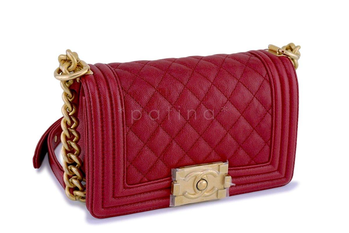 New 18B Chanel Dark Red Caviar Small Classic Boy Flap Bag GHW