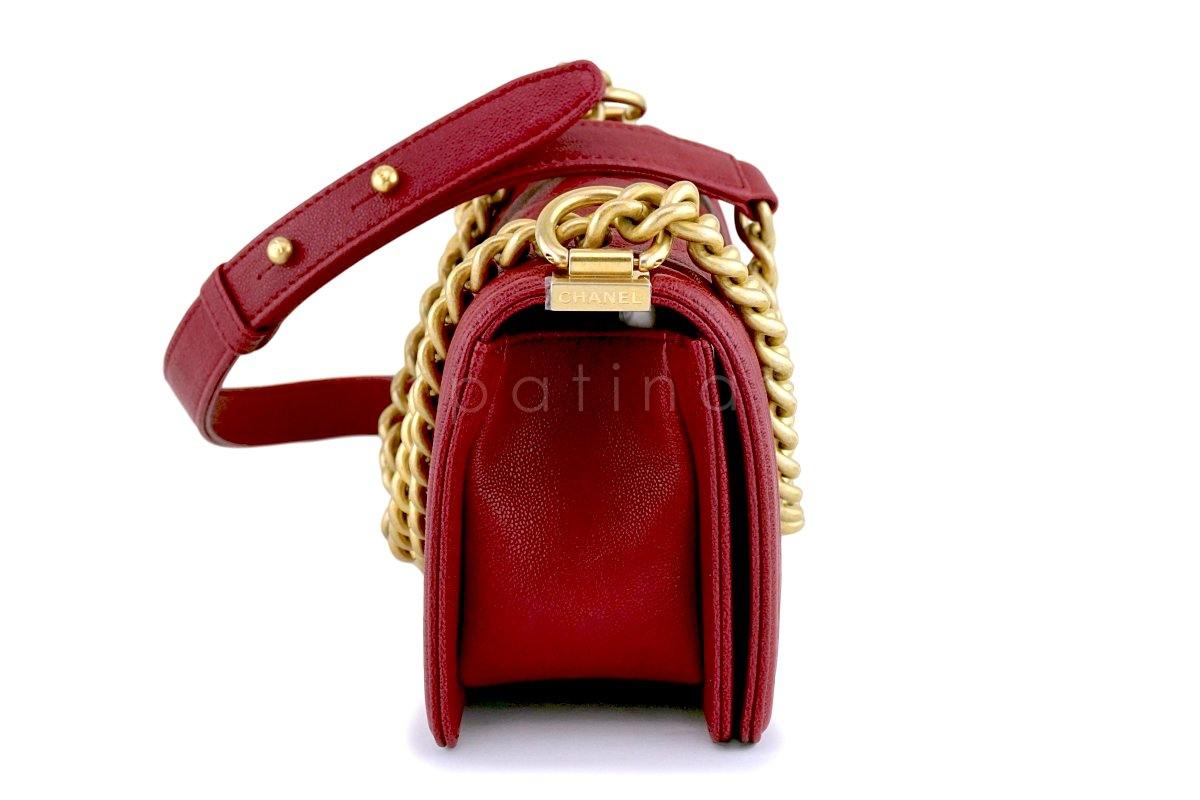 New 18B Chanel Dark Red Caviar Small Classic Boy Flap Bag GHW