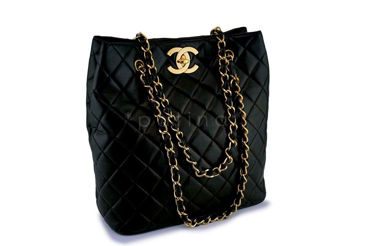Chanel Vintage Black Jumbo CC Soft Classic Shopper Tote Bag