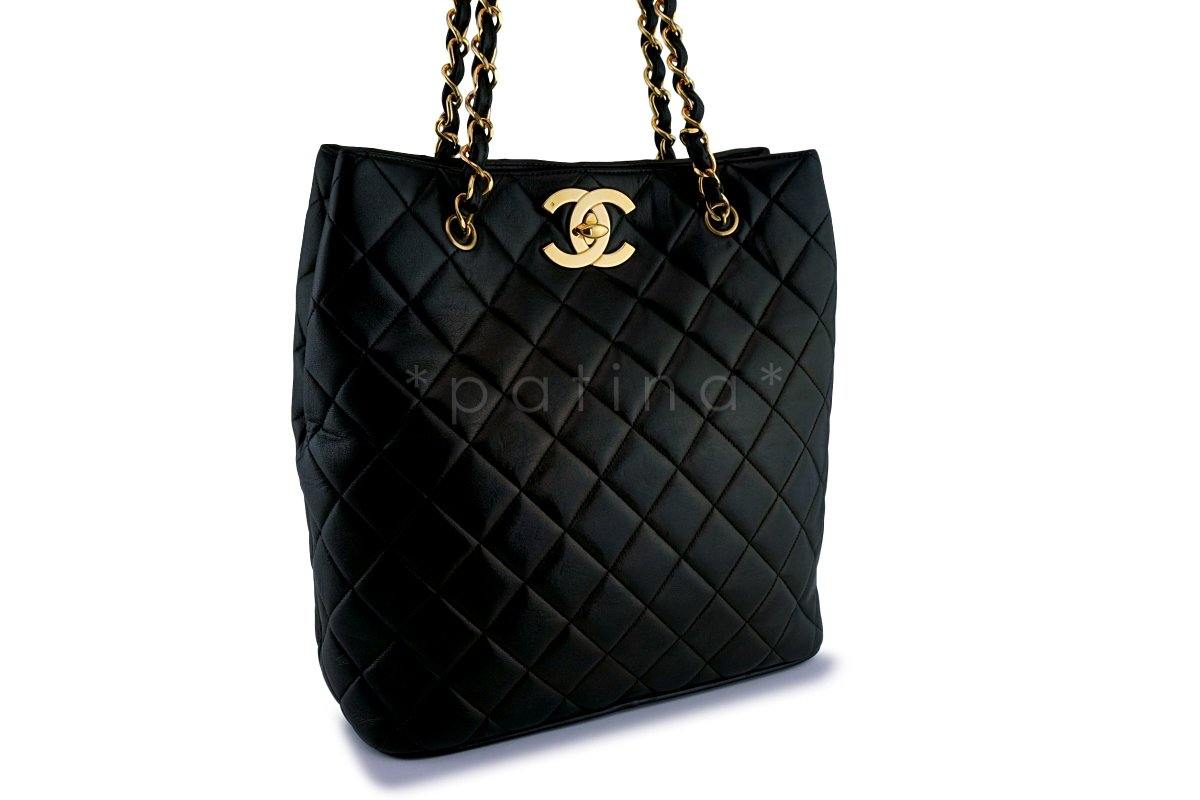 Chanel Vintage Black Jumbo CC Soft Classic Shopper Tote Bag