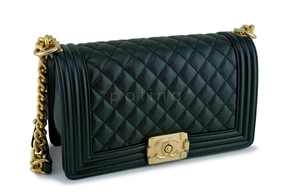 NIB Chanel Black Caviar Classic Medium Boy Flap Bag GHW