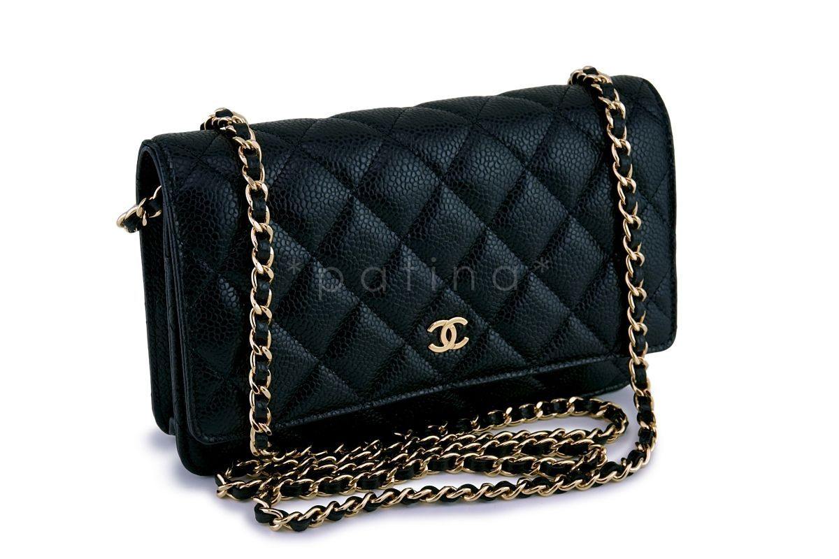 NIB Chanel Black Caviar Classic Wallet on Chain WOC Flap Bag
