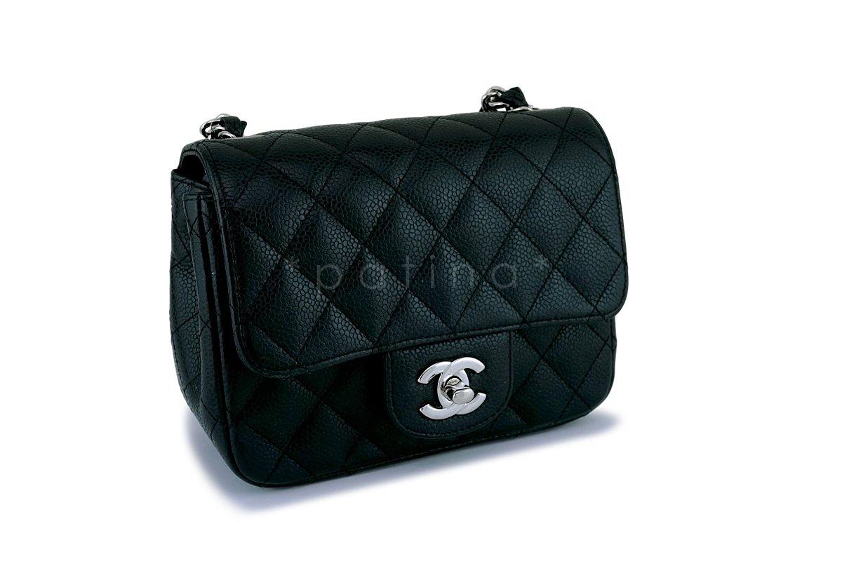 Chanel Black Caviar Square Mini Classic Flap Bag SHW
