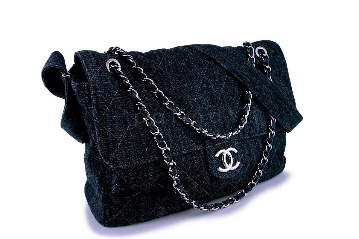 Chanel Denim XL Classic Messenger Flap Tote Bag