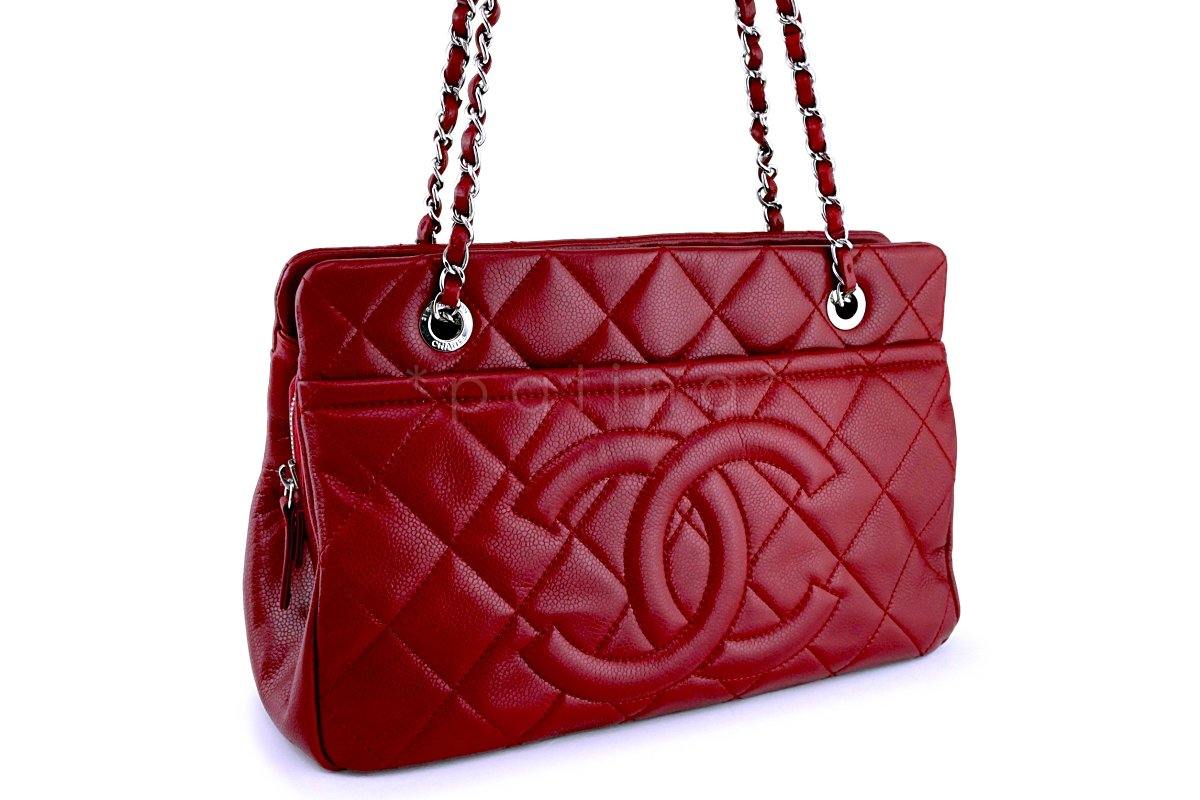Chanel Red Caviar Timeless Classic Logo Tote Bag SHW