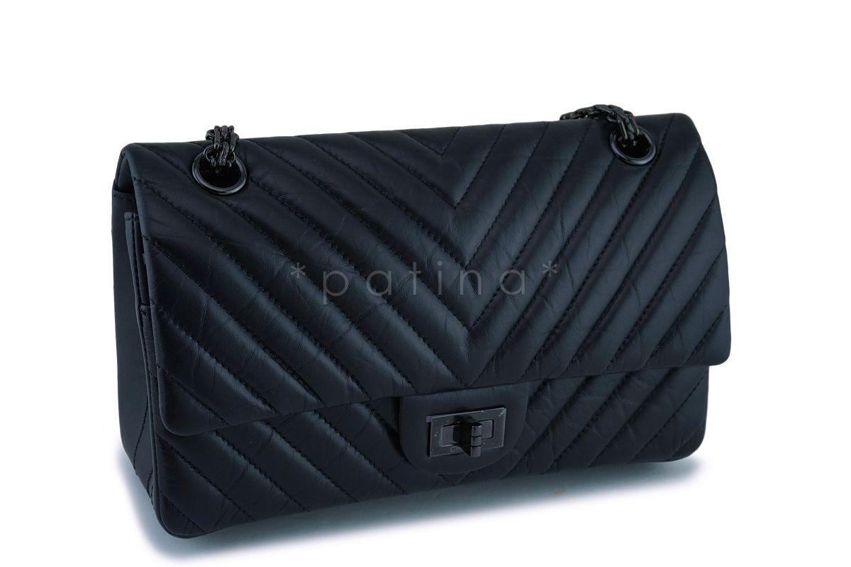 NIB 18K Chanel So Black Chevron Reissue 225 2.55 Classic Double Flap Bag