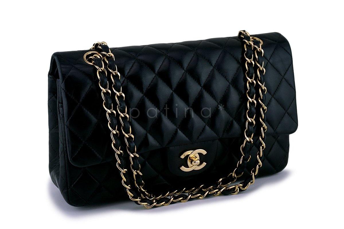 Chanel Black Lambskin Medium Classic Double Flap Bag 24k GHW
