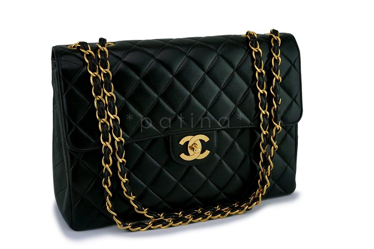 Chanel Black Lambskin Classic Jumbo Flap Bag 24k GHW