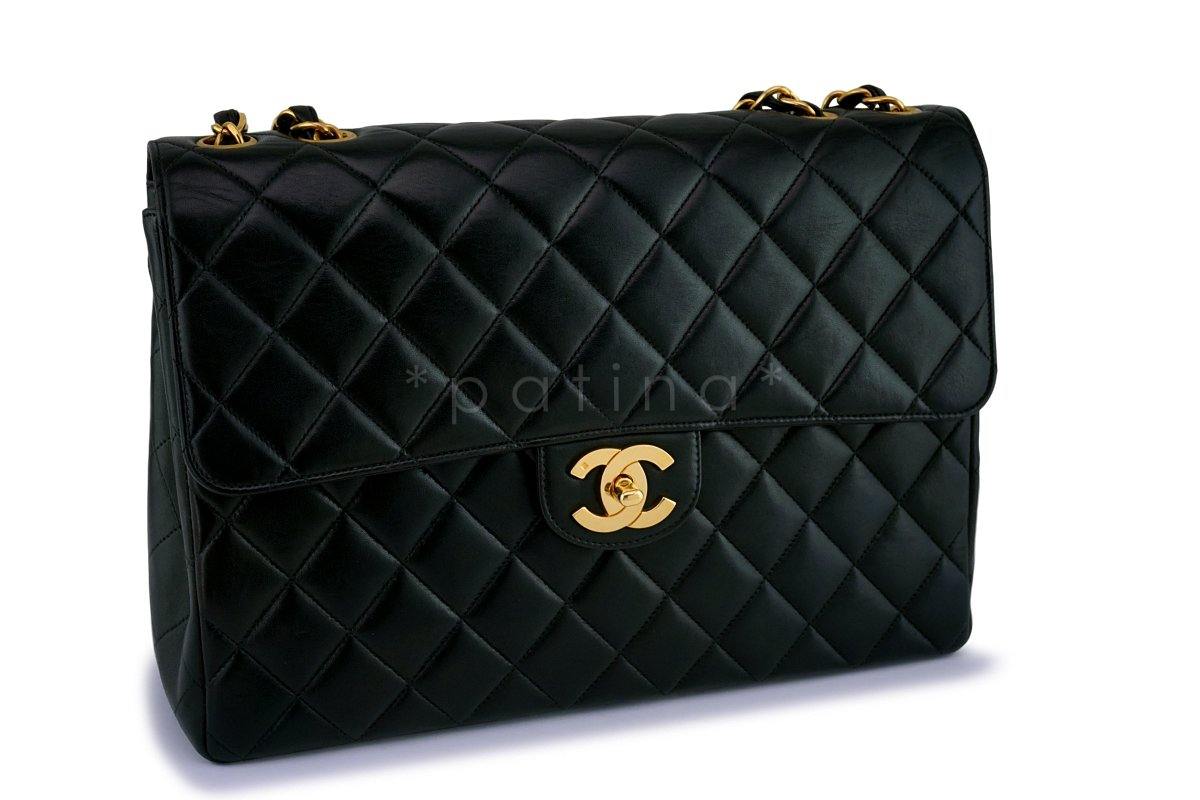 Chanel Black Lambskin Classic Jumbo Flap Bag 24k GHW