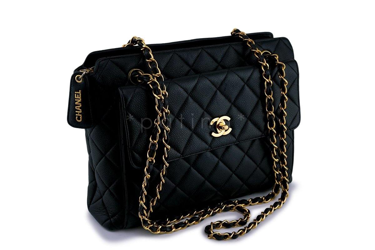 Chanel Vintage Black Caviar Flap Tote Bag 24k GHW