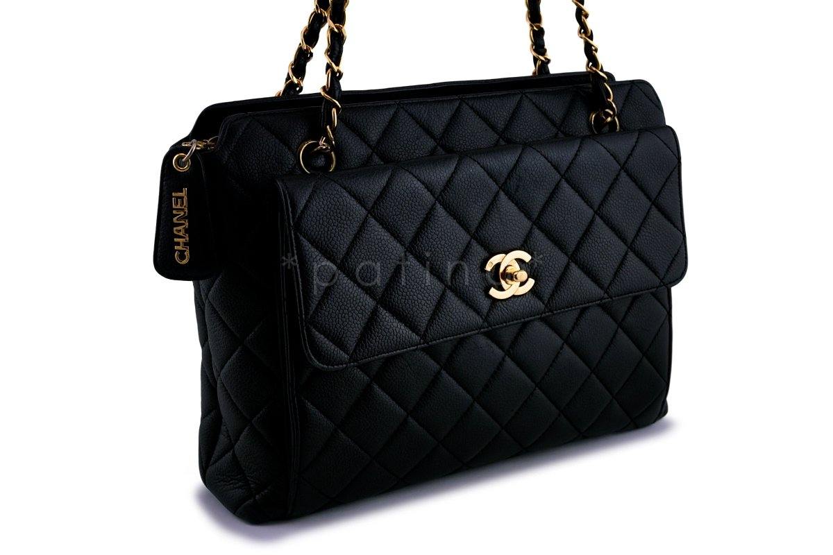 Chanel Vintage Black Caviar Flap Tote Bag 24k GHW