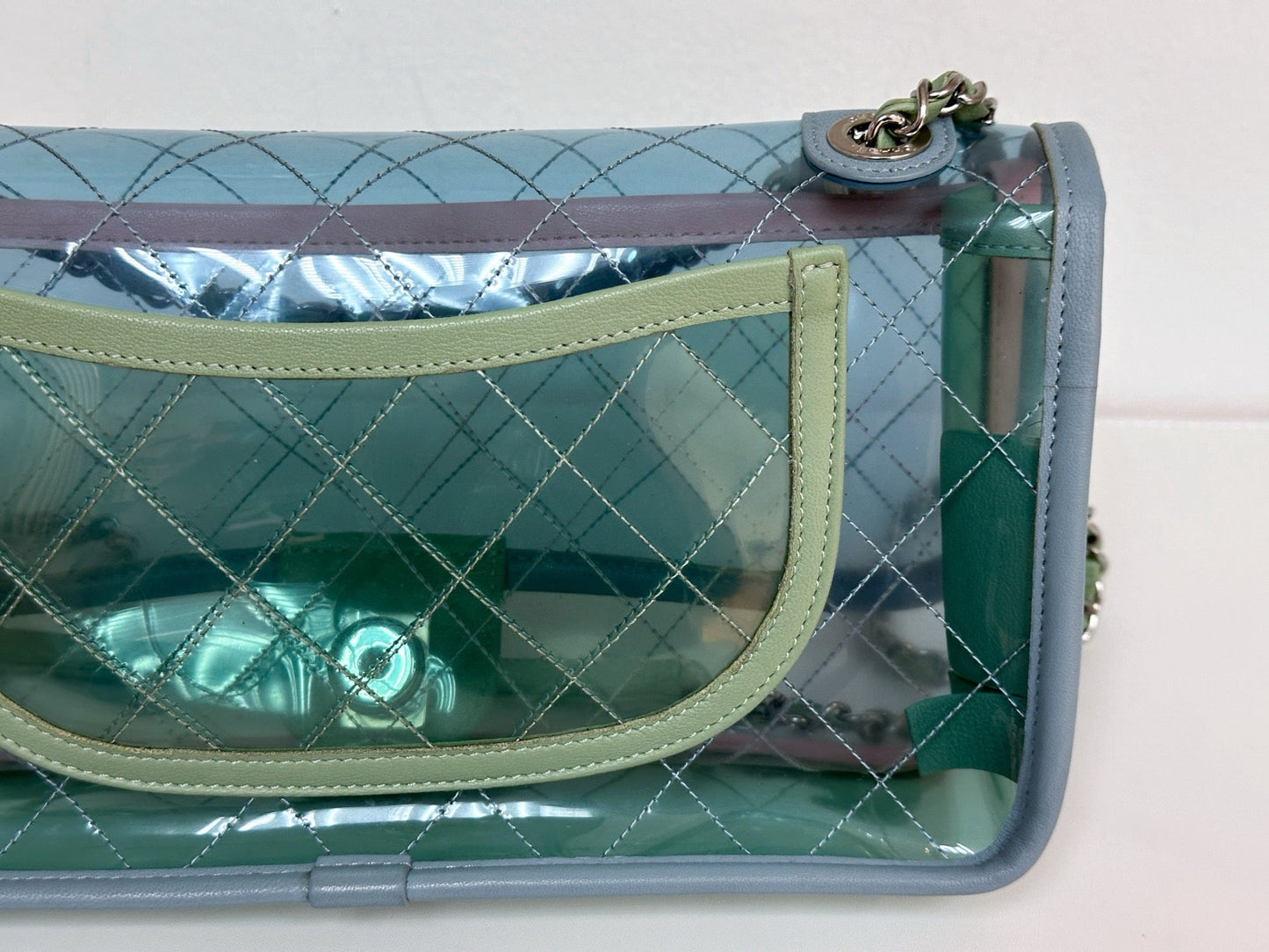 Chanel Coco Splash PVC Medium Flap Bag Pink/Blue/Green Holo card 2569
