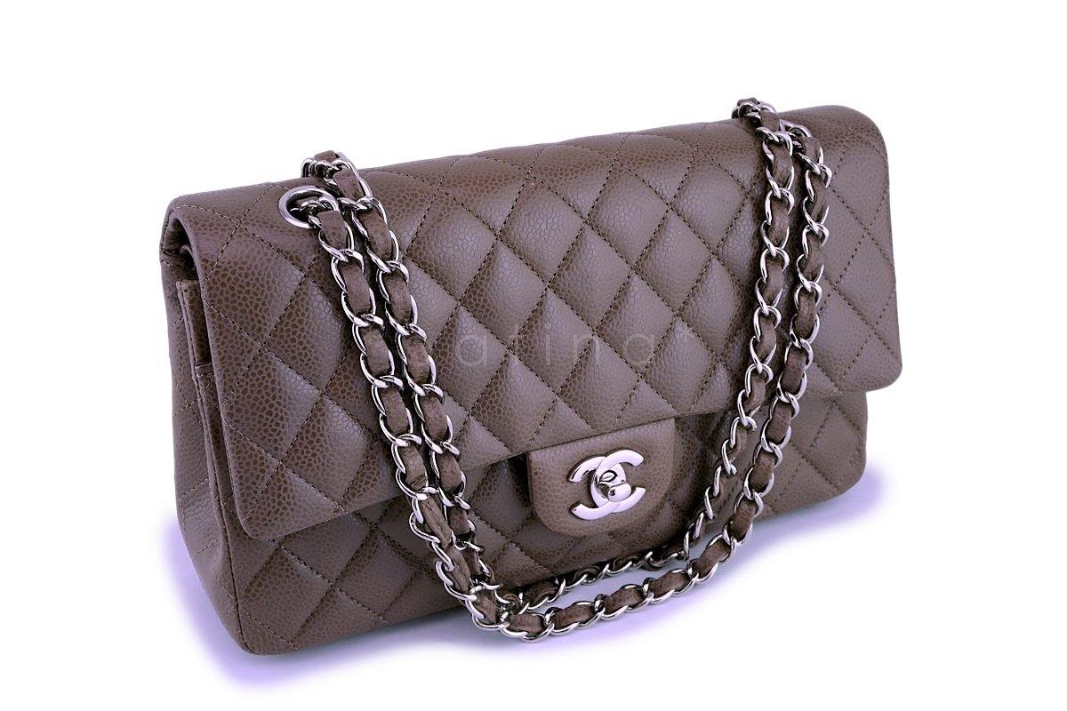Chanel Taupe Beige Caviar Medium Classic Double Flap Bag SHW