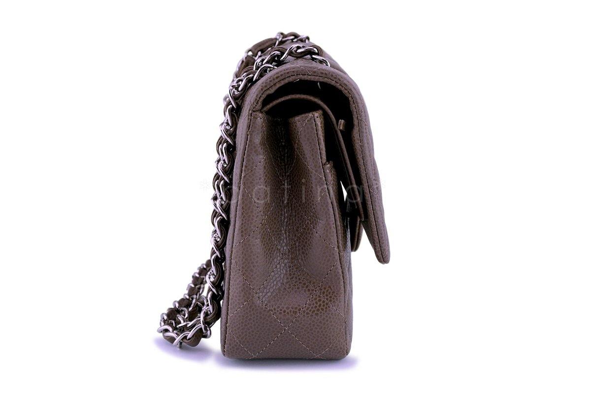 Chanel Taupe Beige Caviar Medium Classic Double Flap Bag SHW