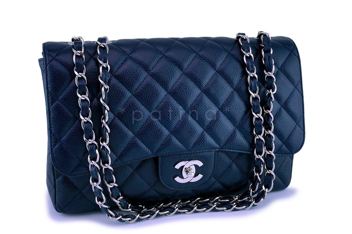 Chanel Navy Blue Caviar Jumbo Classic Flap Bag SHW