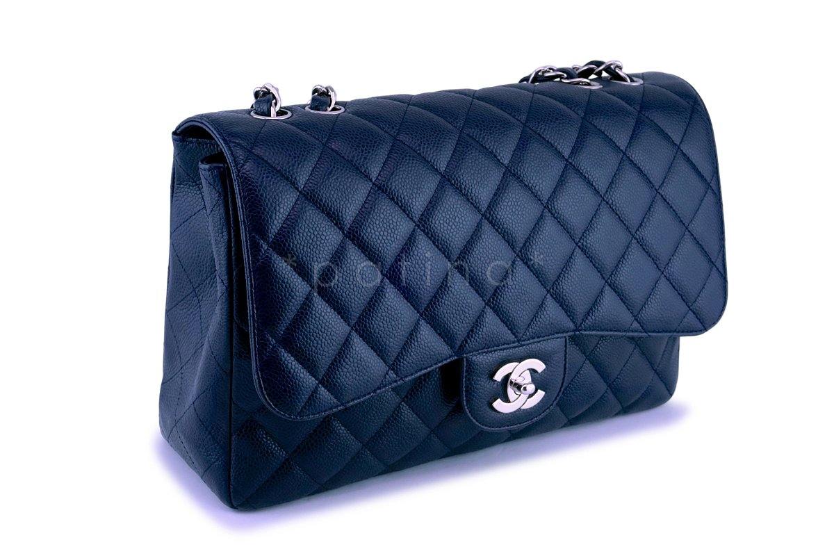 Chanel Navy Blue Caviar Jumbo Classic Flap Bag SHW