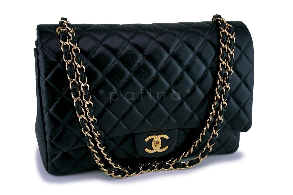 Chanel Black Lambskin Classic Maxi Double Flap Bag GHW