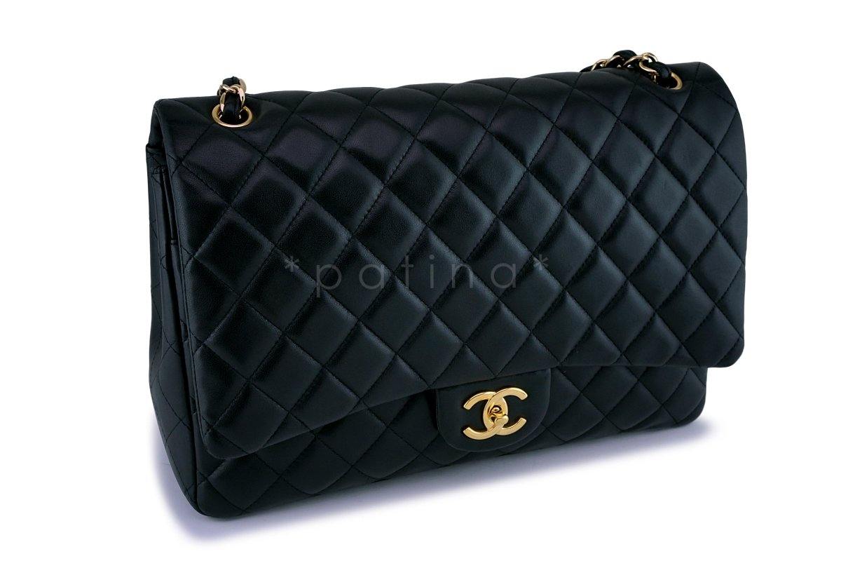 Chanel Black Lambskin Classic Maxi Double Flap Bag GHW