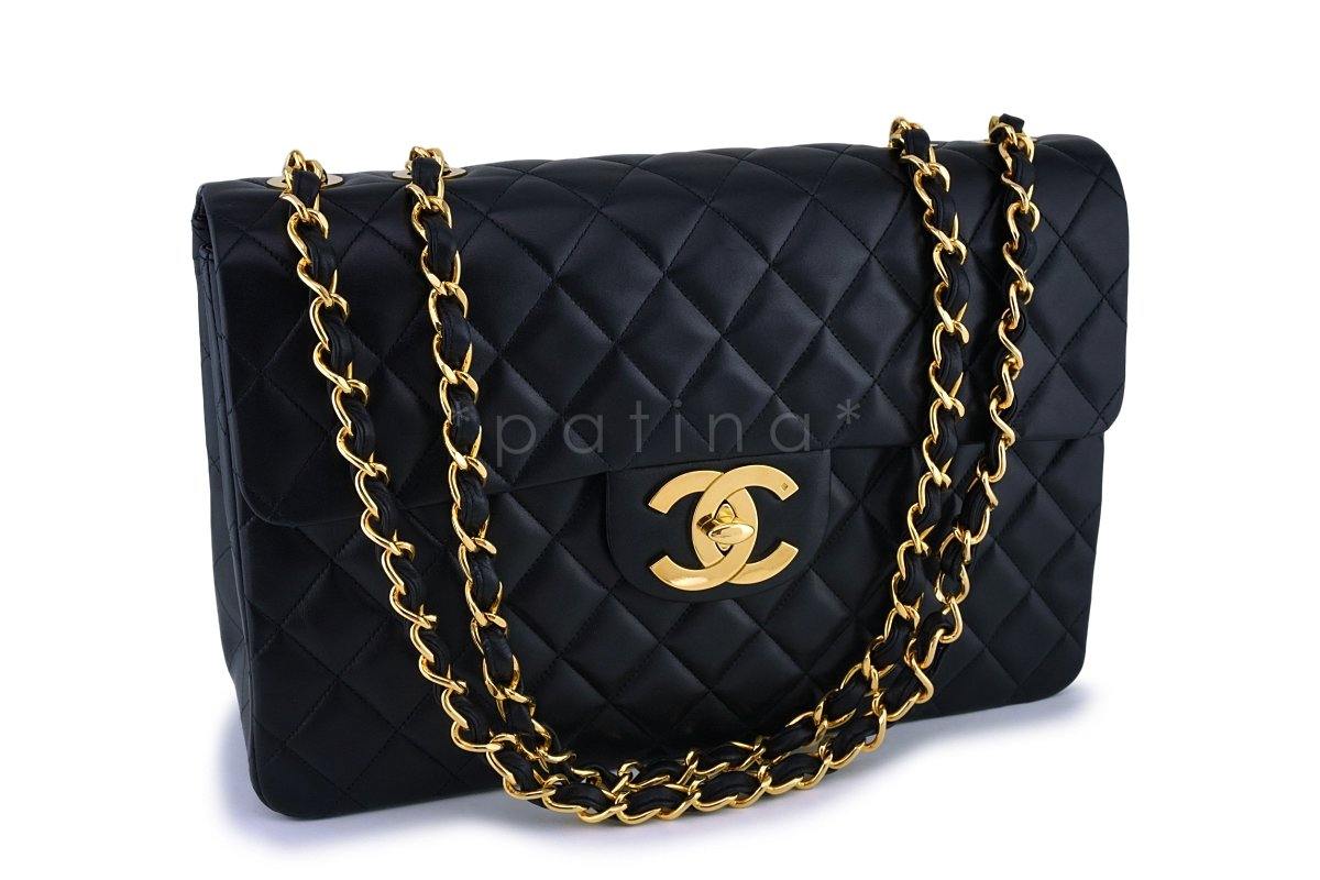 Chanel Vintage Black Maxi Jumbo XL Classic Flap Bag 24k GHW