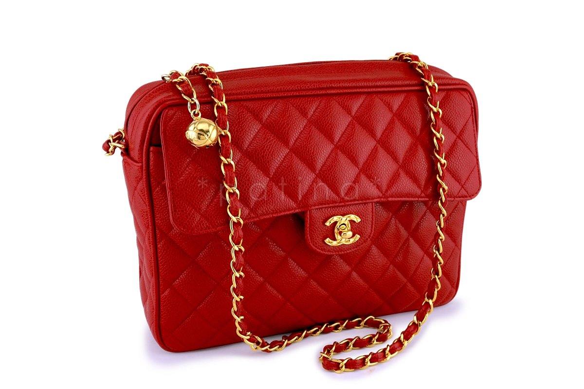 Chanel Vintage Red Caviar Classic Flap Camera Bag 24k GHW