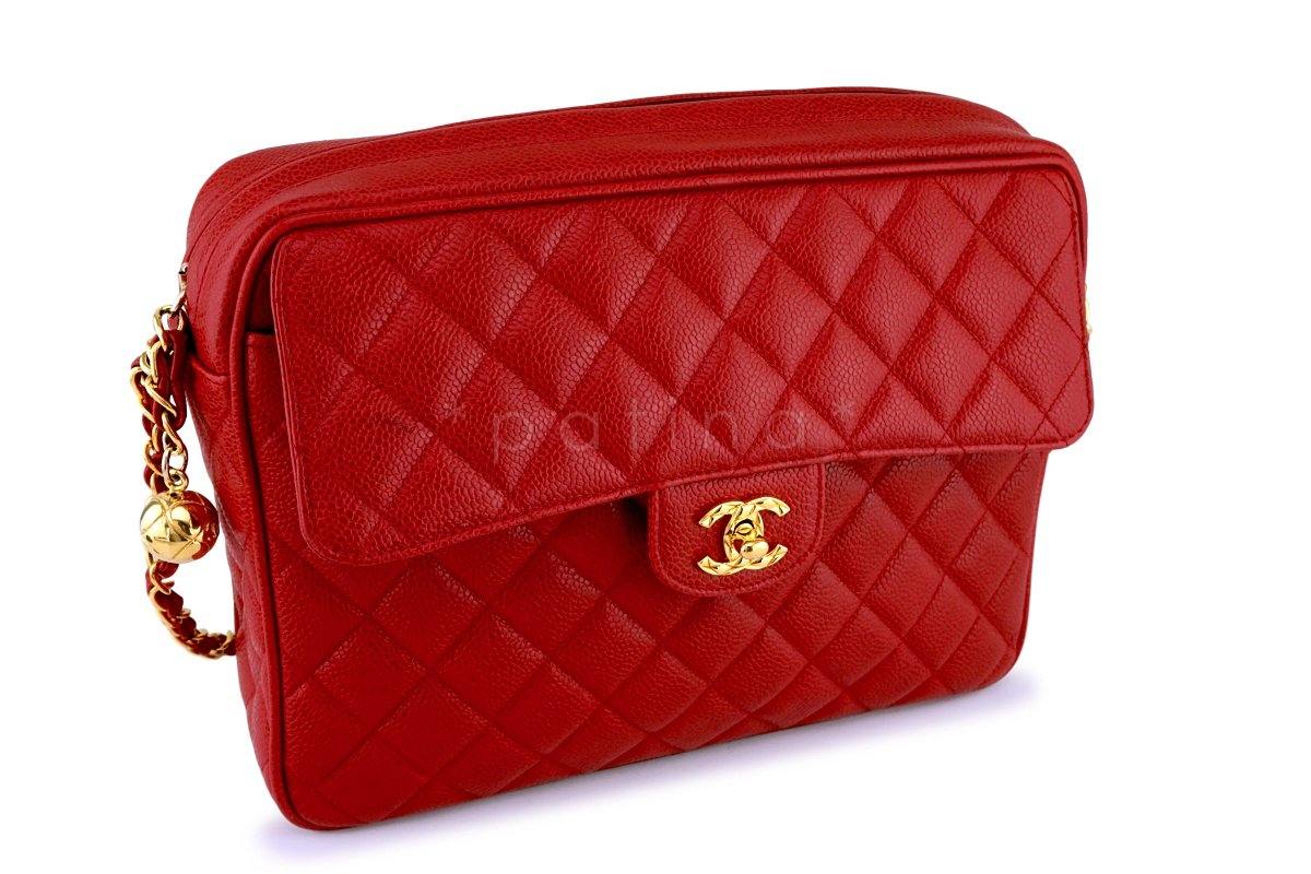 Chanel Vintage Red Caviar Classic Flap Camera Bag 24k GHW