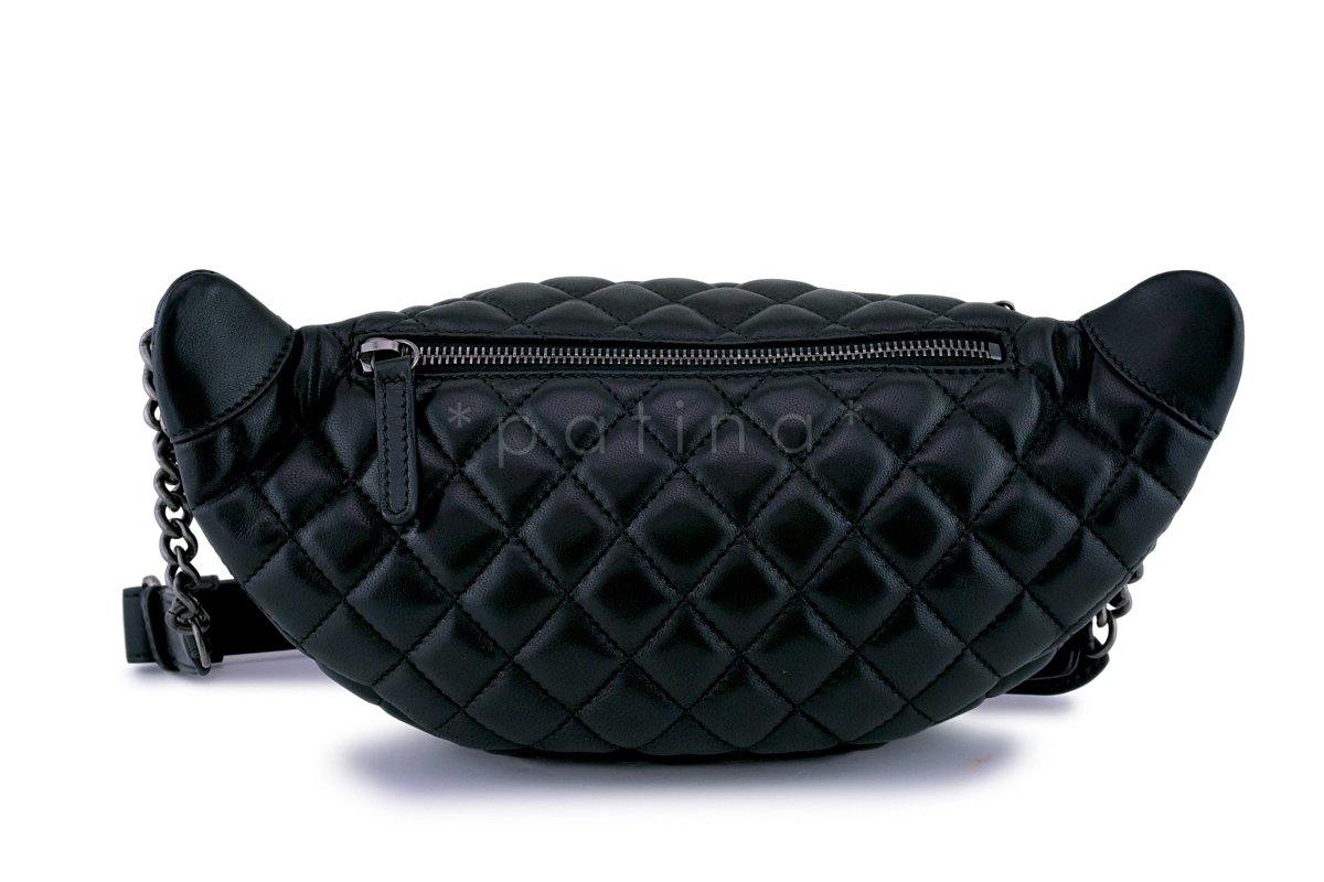Chanel Black Lambskin Banane Fanny Pack Waist Bag RHW (pristine)