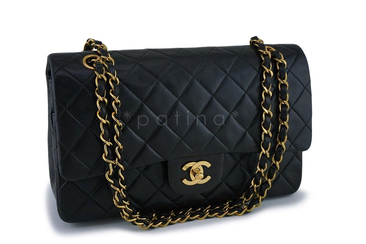 Chanel Black Lambskin Medium Classic Double Flap Bag 24k GHW