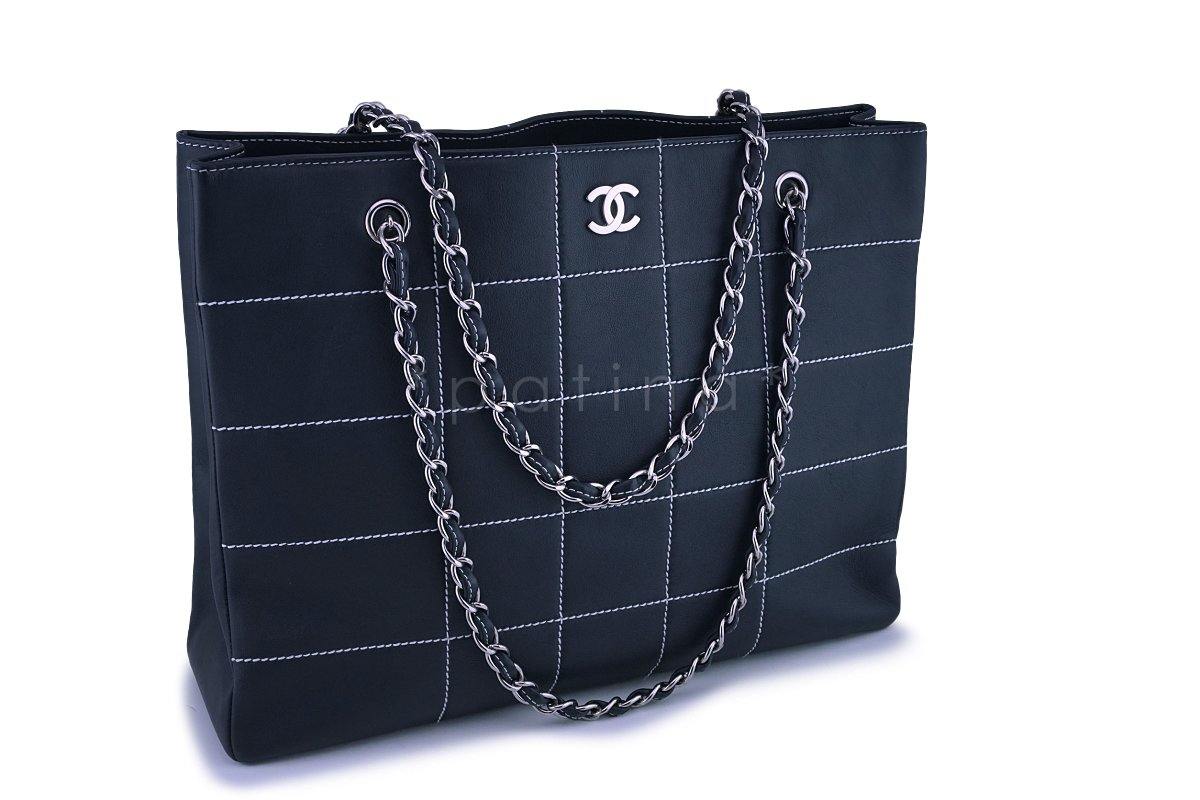 Chanel Dark Blue Contrast Stitch Giant XL Shopper Tote Bag