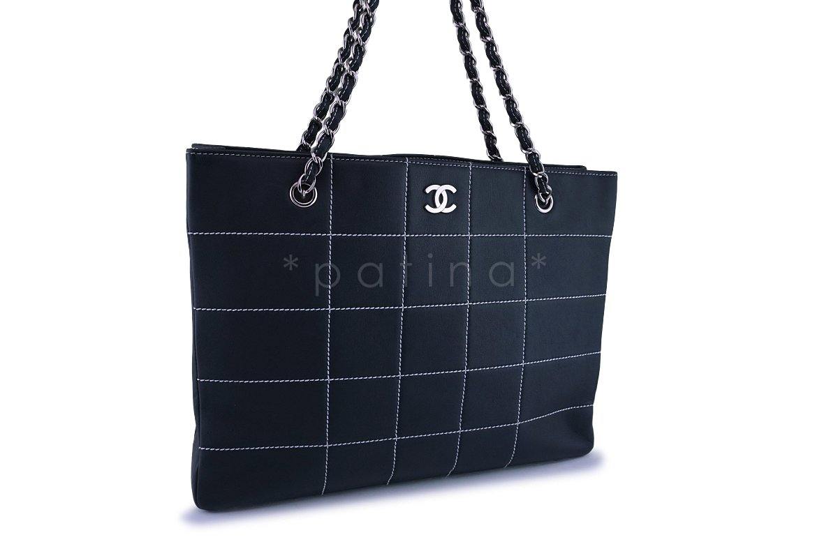 Chanel Dark Blue Contrast Stitch Giant XL Shopper Tote Bag