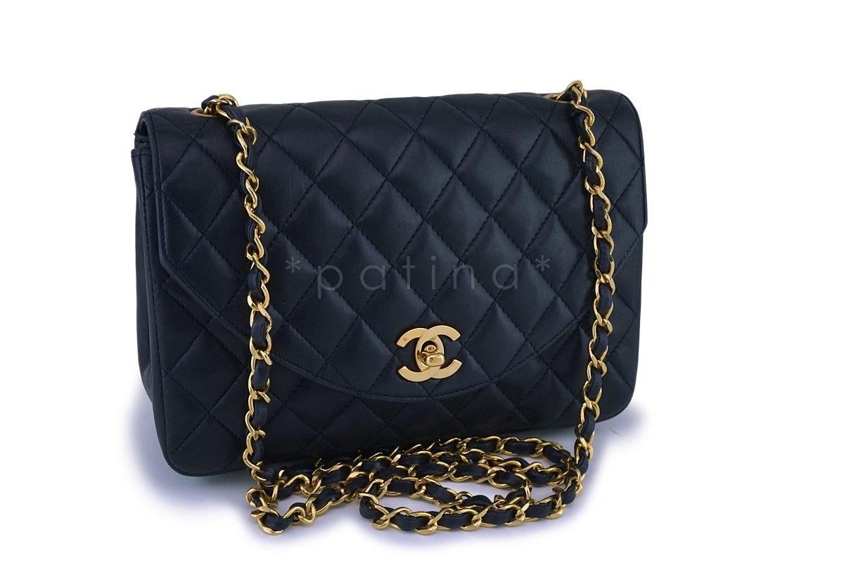 Chanel Vintage Lambskin Navy Blue Curved Flap Bag 24k GHW