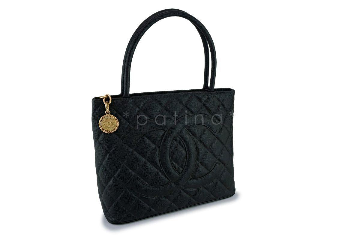 Chanel Vintage Black Caviar Classic Medallion Shopper Tote Bag GHW