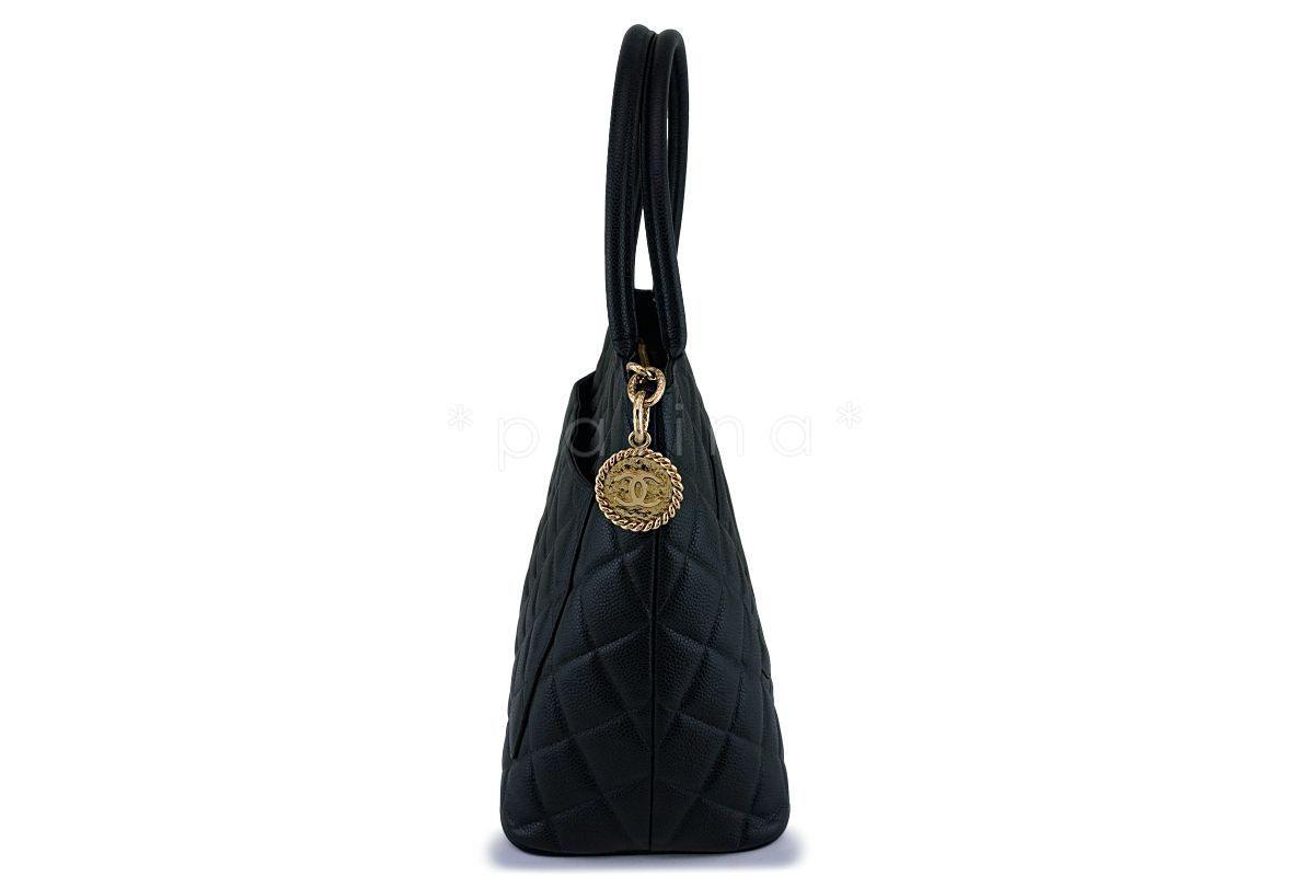 Chanel Vintage Black Caviar Classic Medallion Shopper Tote Bag GHW