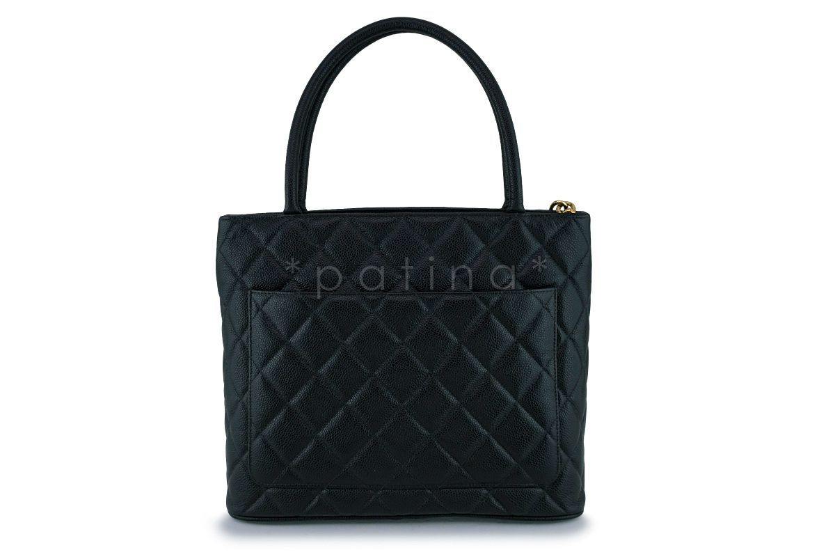 Chanel Vintage Black Caviar Classic Medallion Shopper Tote Bag GHW