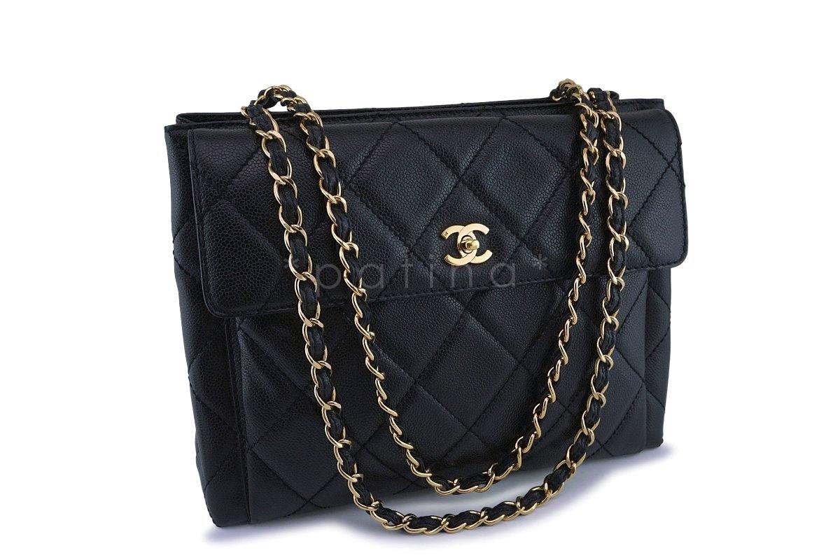 Chanel Vintage Black Caviar Classic Shopper Tote w/Flap Bag 24k GHW