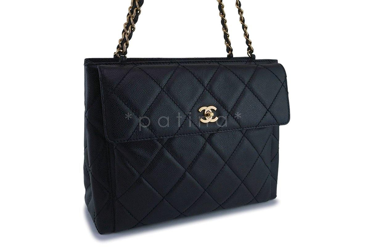 Chanel Vintage Black Caviar Classic Shopper Tote w/Flap Bag 24k GHW