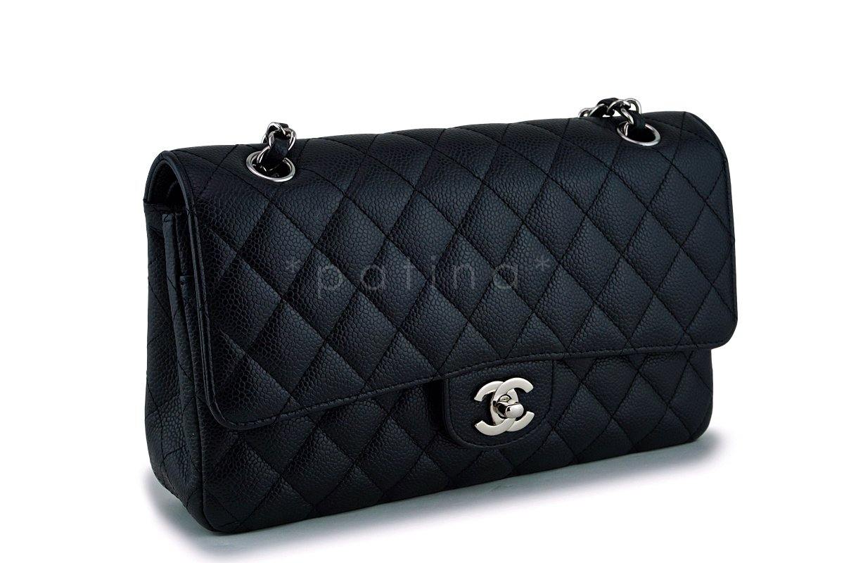 Chanel Black Caviar Classic Medium Double Flap Bag SHW