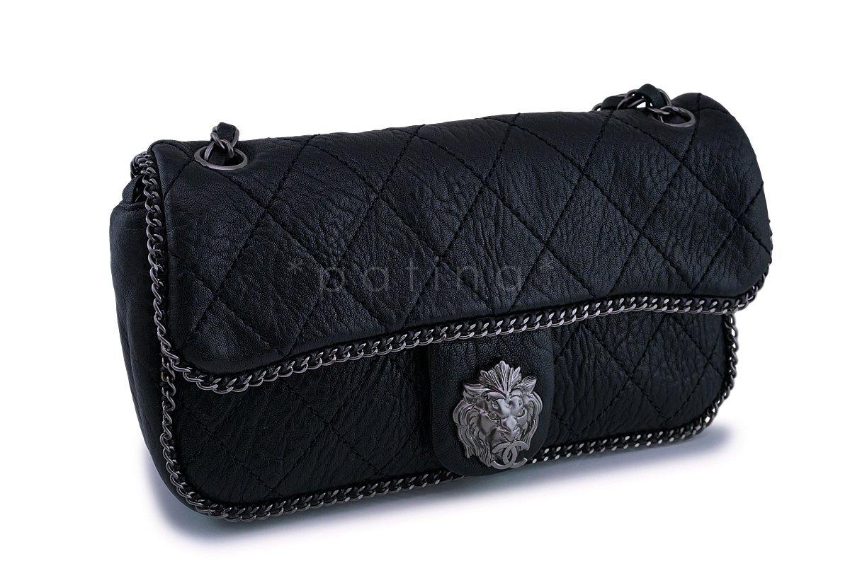Rare Chanel Black Leo the Lionhead Pebbled Quilted Flap Bag RHW
